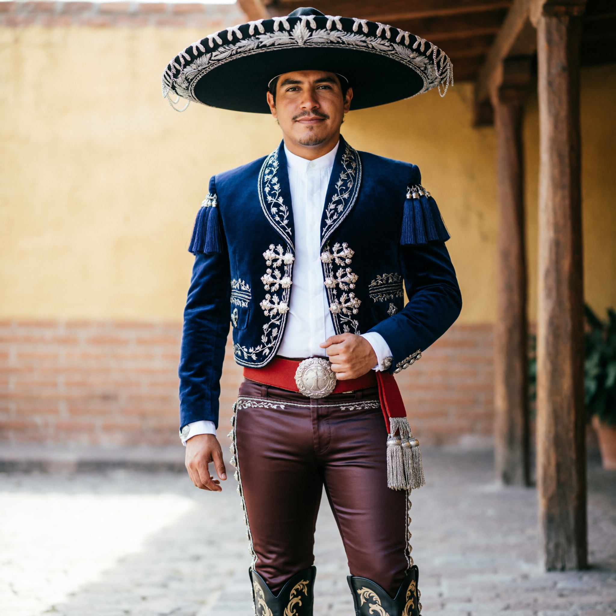 Traje charro azul marino bordado — vestimenta charra artesanal